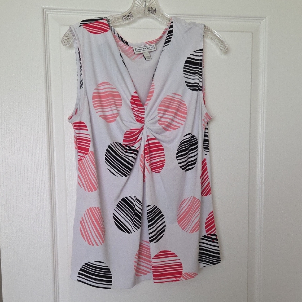 Dana Buchman Pink and Black Sleeveless Blouse with Tie Front
